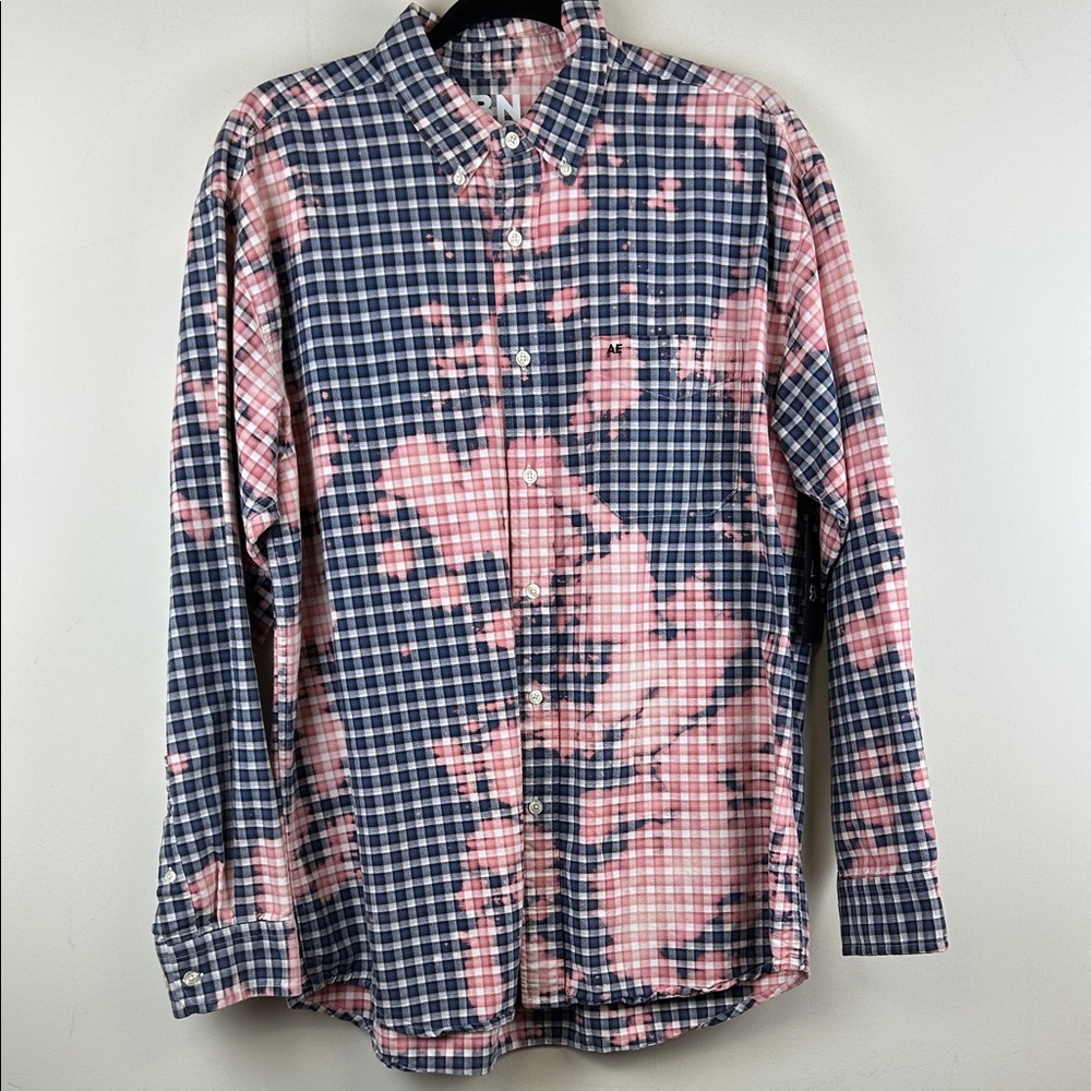American Eagle Acid Wash Button Down Plaid Shirt